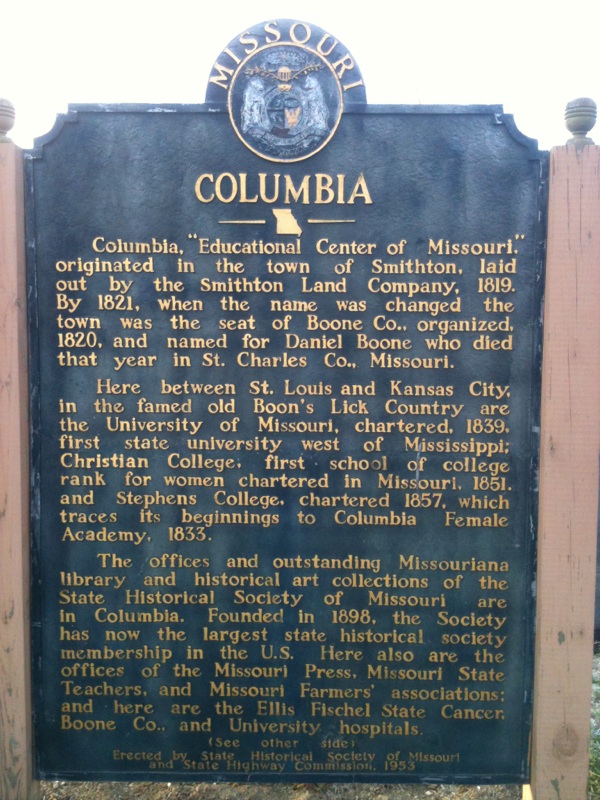 Columbia Historical Marker - Side 1