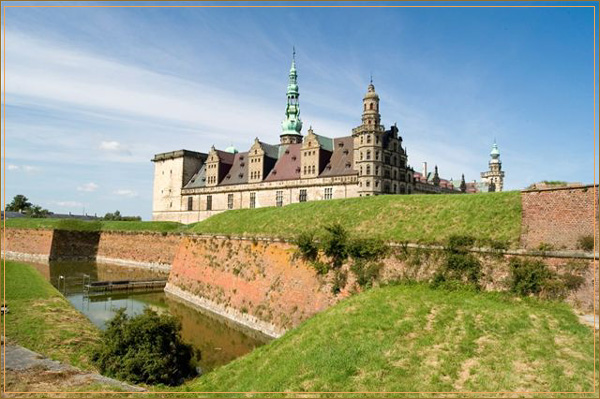 Kronborg Castle in Elsinore, at the seaward approach to The Sound Øresund, 