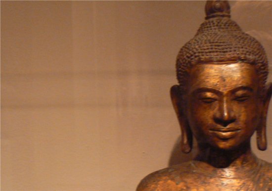 A buddha statue on view at the Chazen Museum