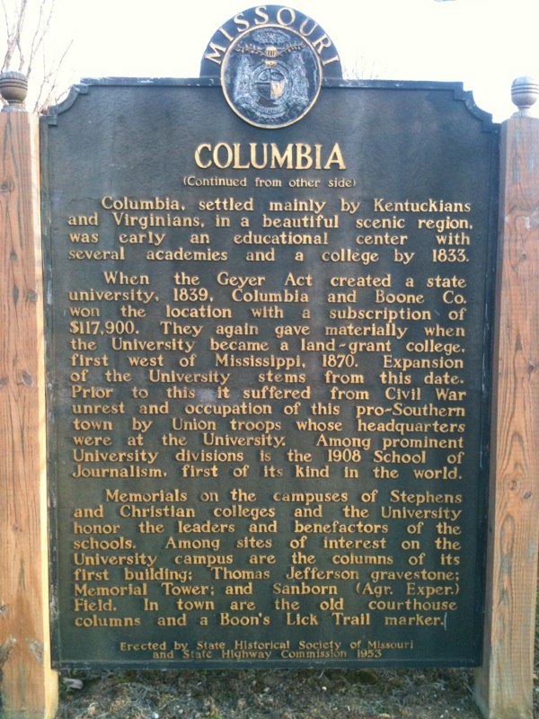 Columbia Historical Marker - Side 2